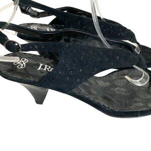 J Reneé NWOB Black Suede Rhinestone Embellished Cone Heel  Sandals  Size 10W